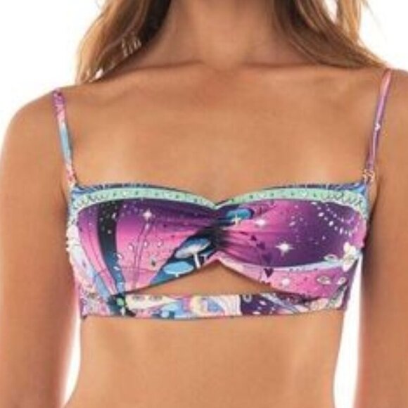 Agua Bendita Fuzzy Eter bikini top swim celestial tie moon star eye pink new 3X - Picture 1 of 5